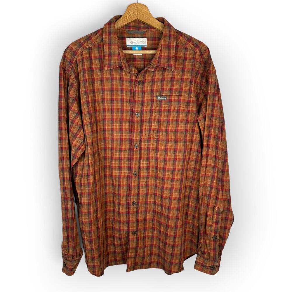 Columbia Mens XL Vapor Ridge III Rust Brown Plaid Long Sleeve Outdoor Shirt